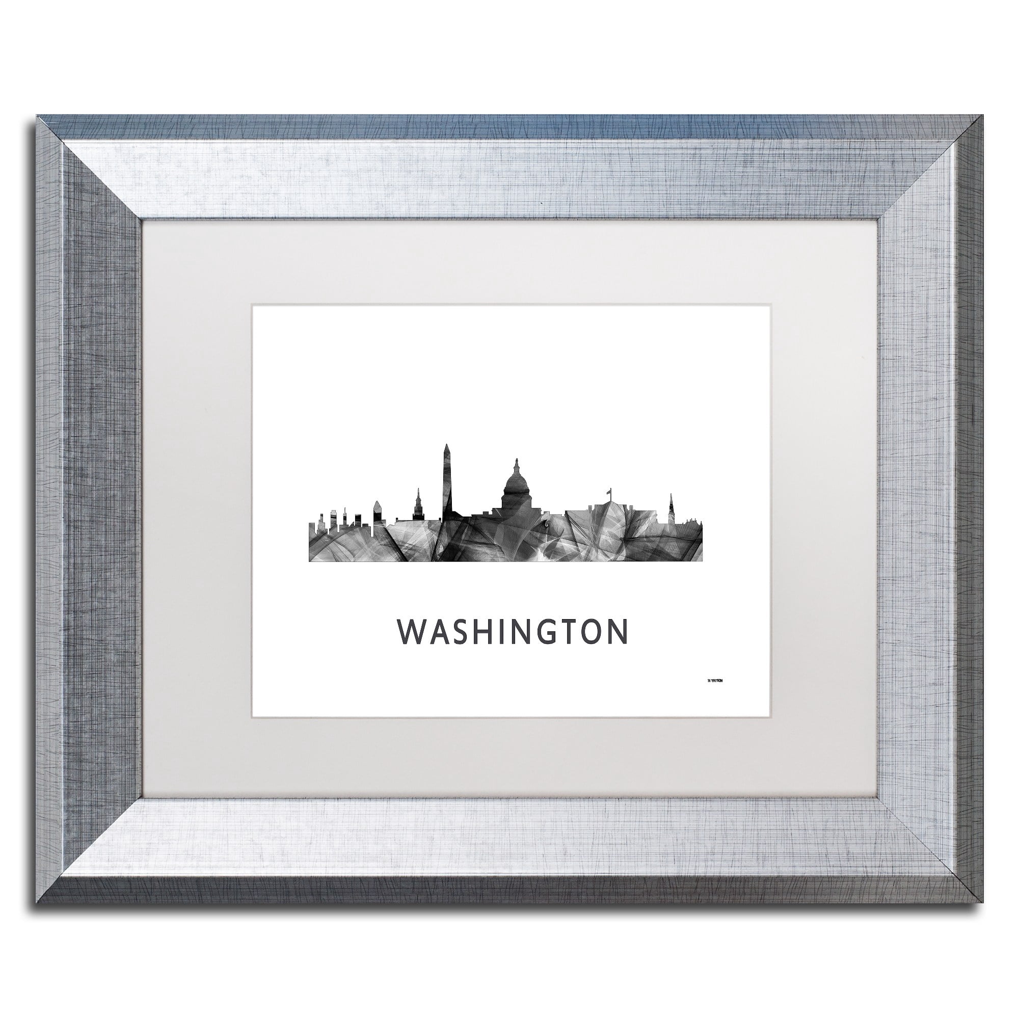Trademark Fine Art 'Washington DC Skyline WB-BW' Canvas Art by Marlene Watson, White Matte, Silver Frame