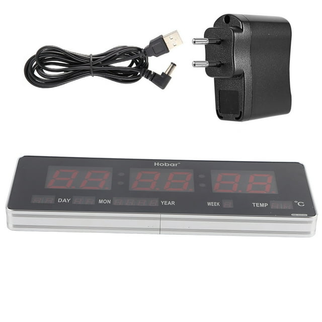 Reloj de pared digital LED con calendario, temperatura y visualización de la semana (enchufe europeo, 110-240 V)
