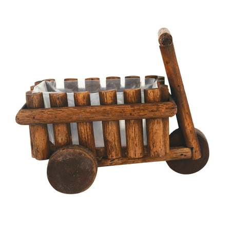 BESTOYARD Rustic Wheelbarrow Planter Wooden Brown 1Pack