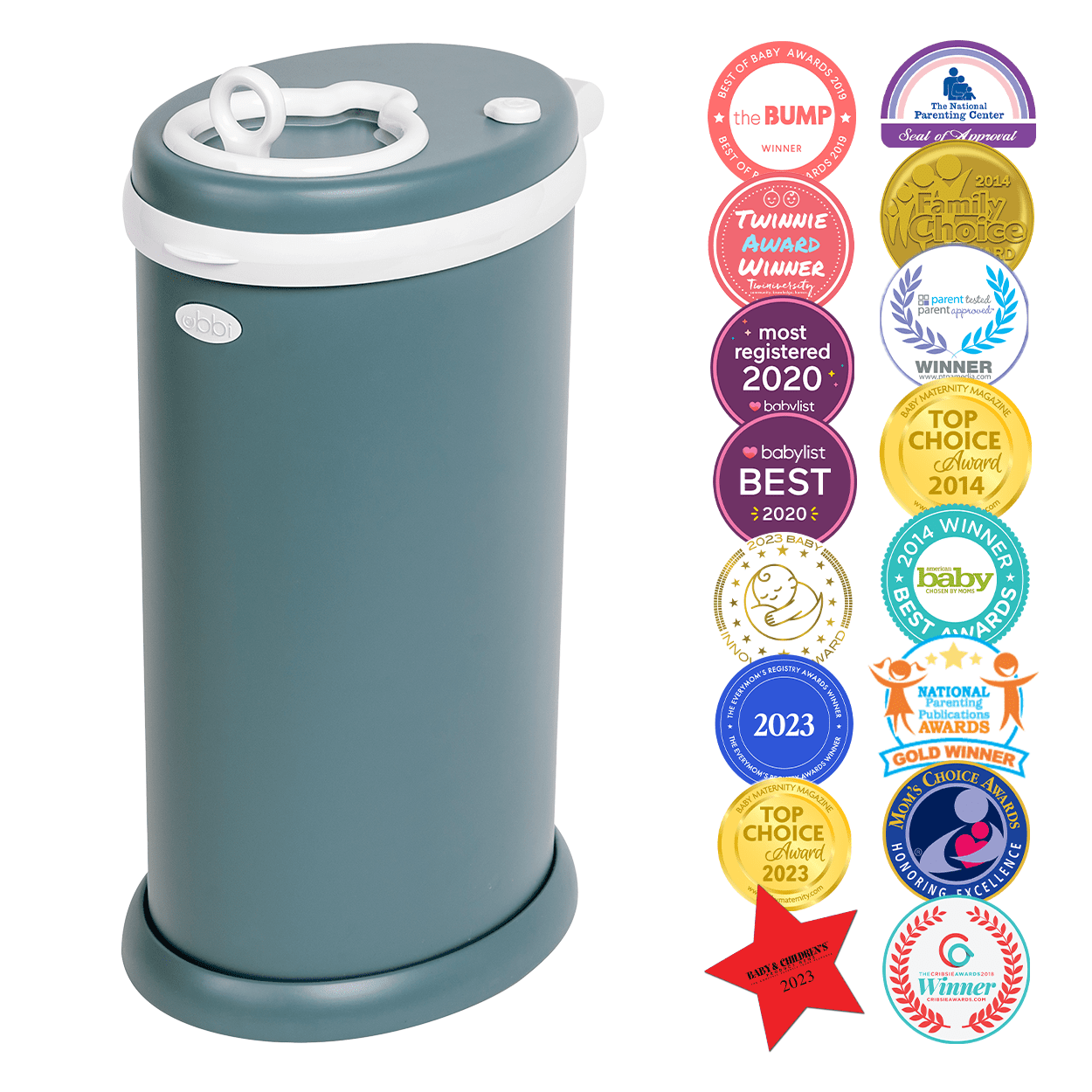 Ubbi Odor Locking Steel Diaper Pail, Baby Registry Must-Have, Open Water