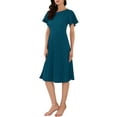 thumbnail image 4 of INSPIRE CHIC Women's Dressy Casual Dress Ruffled Asymmetric Neck A-Line Midi Pleated Dresses XL Peacock Blue, 4 of 6