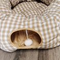 thumbnail image 4 of Cama a cuadros beige para gatitos, cálida y moderna, acogedora cama tipo túnel para gatos para otoño e invierno, 4 of 5
