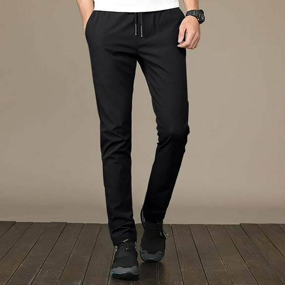 Sakmal Sweatpants Casual Pants Mens Black Breathable Full Solid Workout Flat-Front Lightweight Drawstring Trendy Trouser for Men
