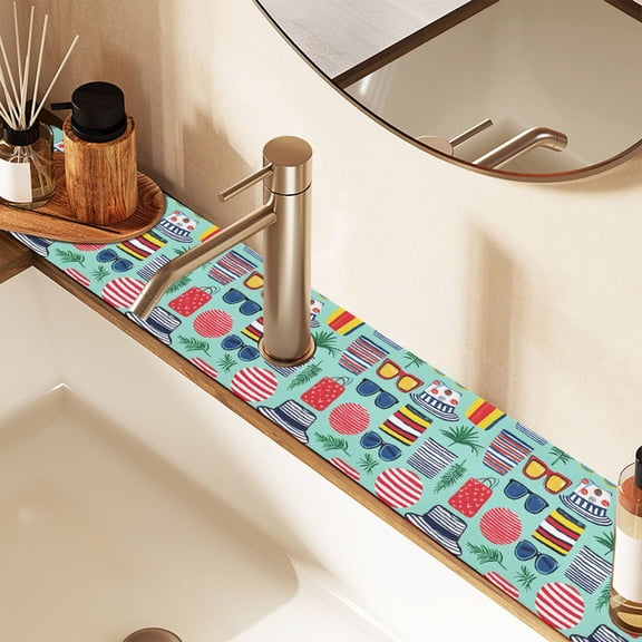 Faucet Mat for Kitchen Sink 30'' Sink Splash Guard Mat Super Absorbent Fast Drying Drain Pad Summer Sunglasses Hats Bags 2 Pack