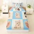 thumbnail image 3 of Homewish Blue Pet Cat Plaid Twin Sheets,Lovely Floral Bedding,3pcs,1 Fitted Sheet and 1 Pillowcase, 3 of 6