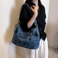 thumbnail image 3 of Sunyuer Women Vintage Washed Denim Hobo Bag, Large Capacity Multi Pocket Denim Crossbody Tote Purse, Daily Commuter Travel Shoulder Handbag, 3 of 8