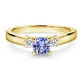 thumbnail image 2 of Gem Stone King 18K Yellow Gold Plated Silver Blue Tanzanite and White Topaz 3-Stone Engagement Ring for Women (0.63 Cttw, Gemstone December Birthstone, Size 5), 2 of 4