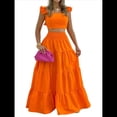 thumbnail image 1 of Conjunto de 2 Piezas para Mujer: Top Corto con Tirantes Finos y Falda Larga con Volantes y Cintura Fruncida Naranja S, 1 of 6