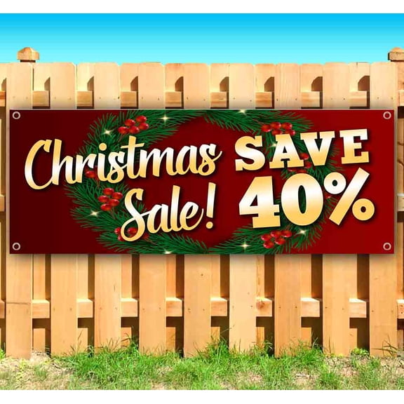 Christmas Sale Save 40% Red Customizable 13 oz Banner Heavy-Duty Vinyl Single-Sided With Metal Grommets