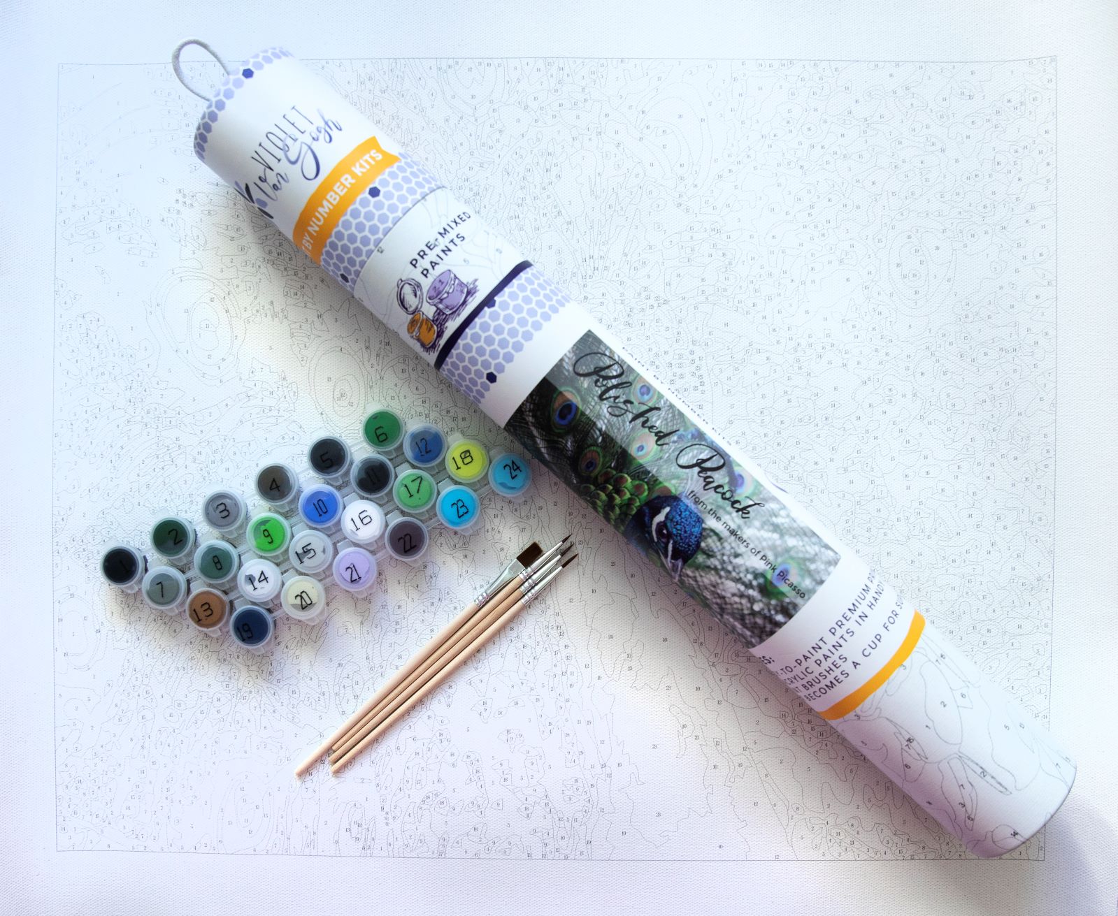 Paint by Numbers Kit by Violet Van Gogh- Polished Peacock Has Everything You Need to Paint! Unisex and for All Ages!
