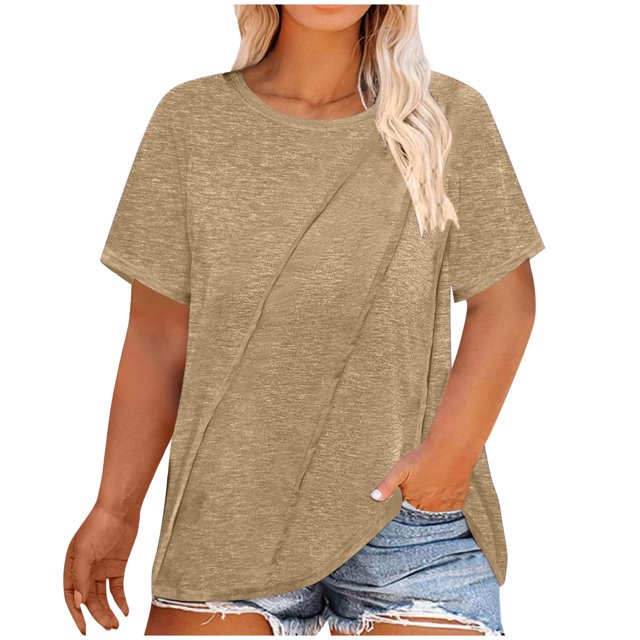 BVOFAR Hauts Grande Taille pour Femmes T-Shirts à Manches Courtes Col Rond Ample Décontracté Été Couleur Unie Blouses Fluides 2025