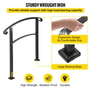 VEVOR Transitional Handrail Fits 1 or 3 Steps Matte Black Stair Rail Wrought Iron Handrail with Installation Kit Hand Rails for Outdoor Steps