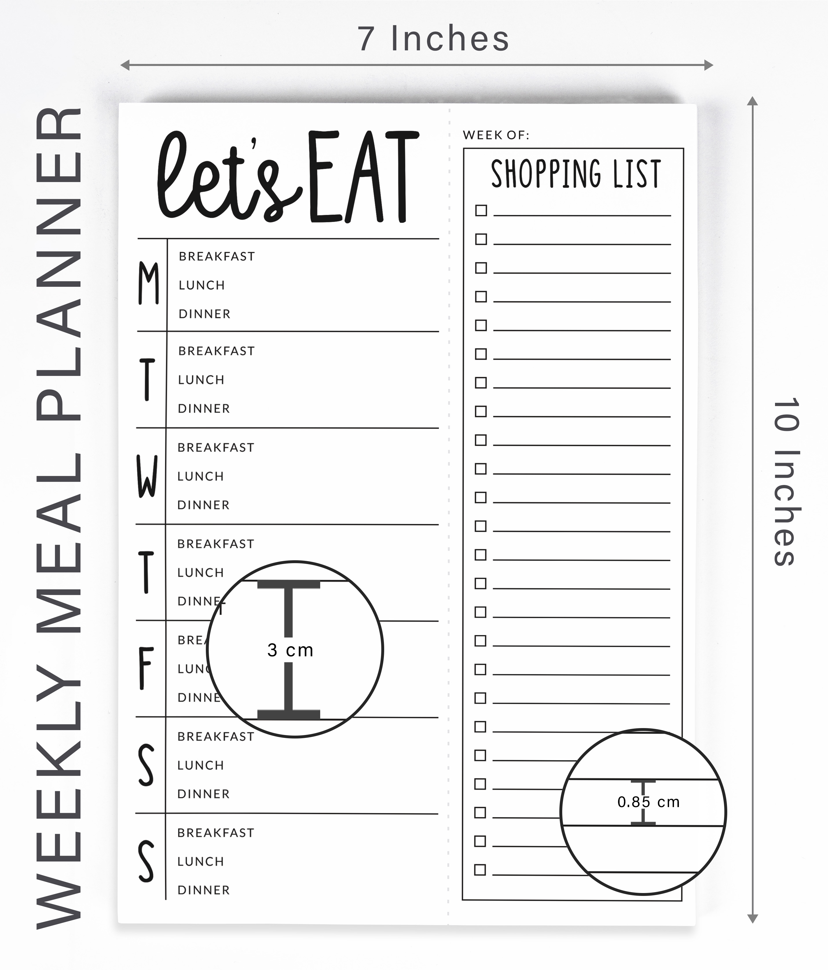 Inkdotpot Weekly Meal Planner Notepad 7"x10 , "Lets Eat" Magnetic Meal Planning Pad with Tear Off Grocery Shopping List for Fridge- Kitchen & Home - 54 Sheets -DG