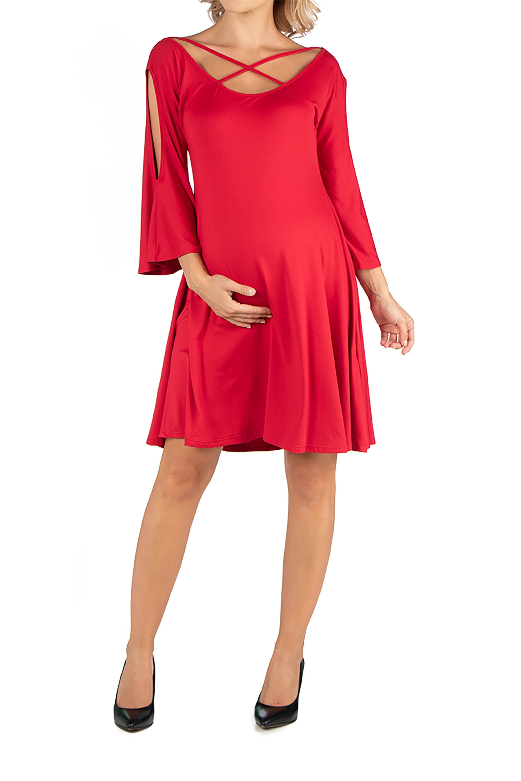 knee length cold shoulder dress