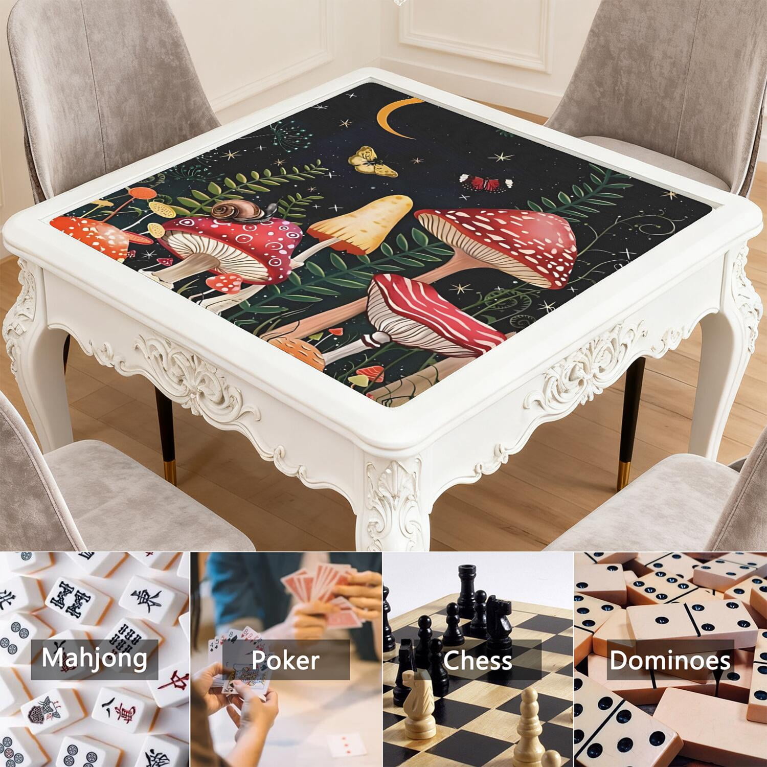 31.5x31.5 Inch Plants Mahjong Table Mat Made of Premium Rubber with Anti-Slip Non-Skid Backing and Noise Reducing Properties for Card Games Board Games and Tiles