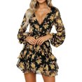 thumbnail image 1 of Pompotops Femmes Mode Casual V-Cou à Manches Longues Imprimé Cravate Robe, 1 of 9