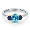 thumbnail image 3 of Gem Stone King 10K Two Tone Gold Swiss Blue Topaz and Blue Sapphire Engagement Ring for Women | 1.44 Cttw | Oval Checkerboard 7X5MM | Gemstone November Birthstone | Size 8, 3 of 6
