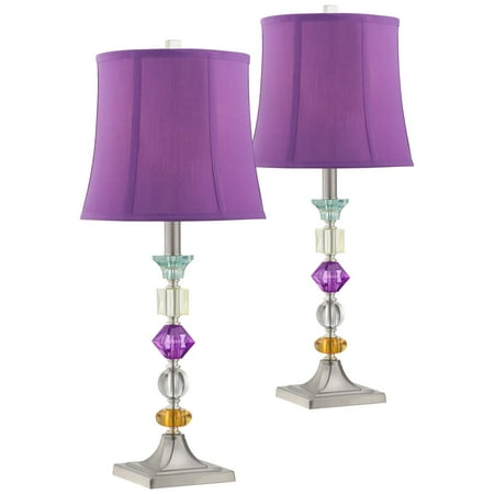 Colored Lamp 360 Lighting Modern Table Lamps Set of 2 Brushed Steel Multi Colored Clear Stacked Gem Purple Bell Shade for Kids Room Bedroom ()