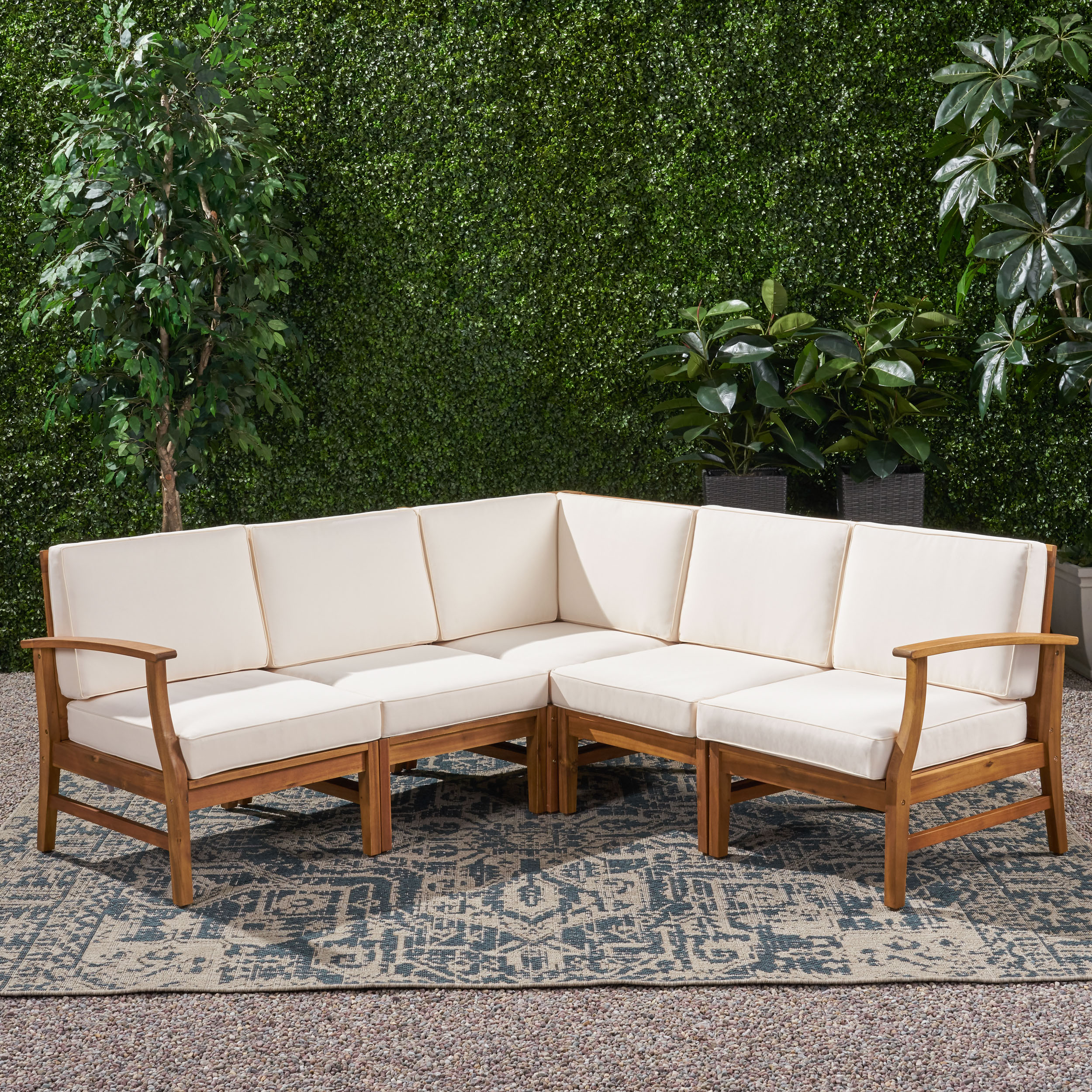 Hermosa Outdoor 5 Piece Chat Set with Cushions (No Coffee Table), Teak Finish, Cream - image 2 of 8
