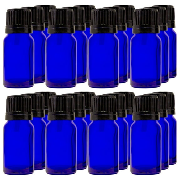 Cobalt Blue Glass Bottle - 10 ml (1/3 fl oz) w/ Euro Dropper & Tamper-Evident Cap - Pack of 24