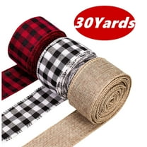Burlap Ribbon for Gift Wrapping Christmas Tree Ribbons Buffalo Plaid Black White Red Craft Wired Edge Ribbon for Gift Wrapping Christmas Crafts Decoration 30 Yards 3 Rolls