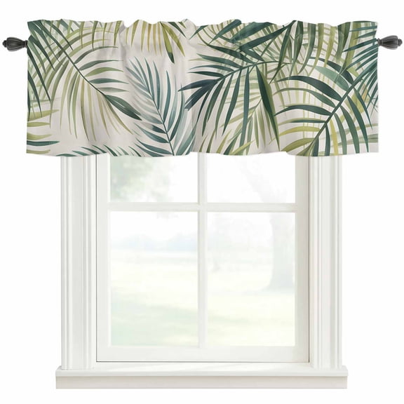 Palm Leaf Farmhouse Short Window Curtain Valances, Green Tropical Plant Summer Botanical Rod Pocket Kitchen Valances for Living Room Bedroom Bathroom Cafe 60" x 18"