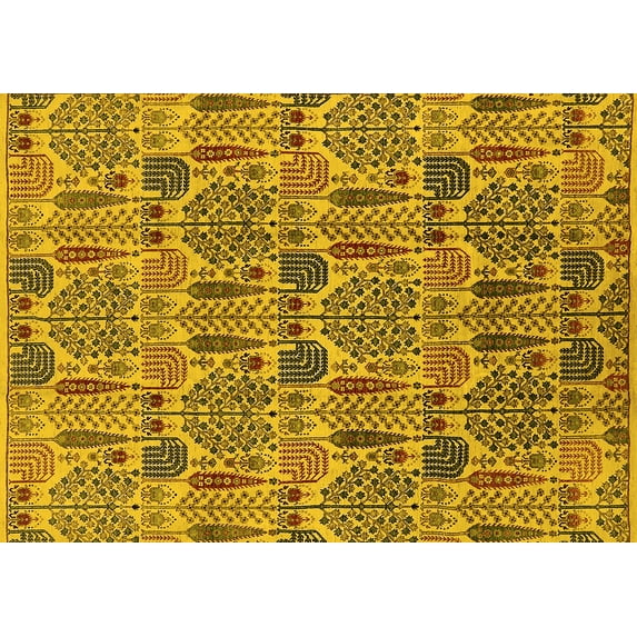 Ahgly Company Machine Washable Indoor Rectangle Oriental Yellow Industrial Area Rugs, 8' x 12'