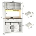 thumbnail image 2 of 72'' Tall Farmhouse Coffee Bar Cabinet w/ Hutch, LED Light, Outlets, Sliding Barn Door Kitchen Buffet w/12 Wine Bottles/Glass Racks, 4 Drawers, Hooks, 2 of 9
