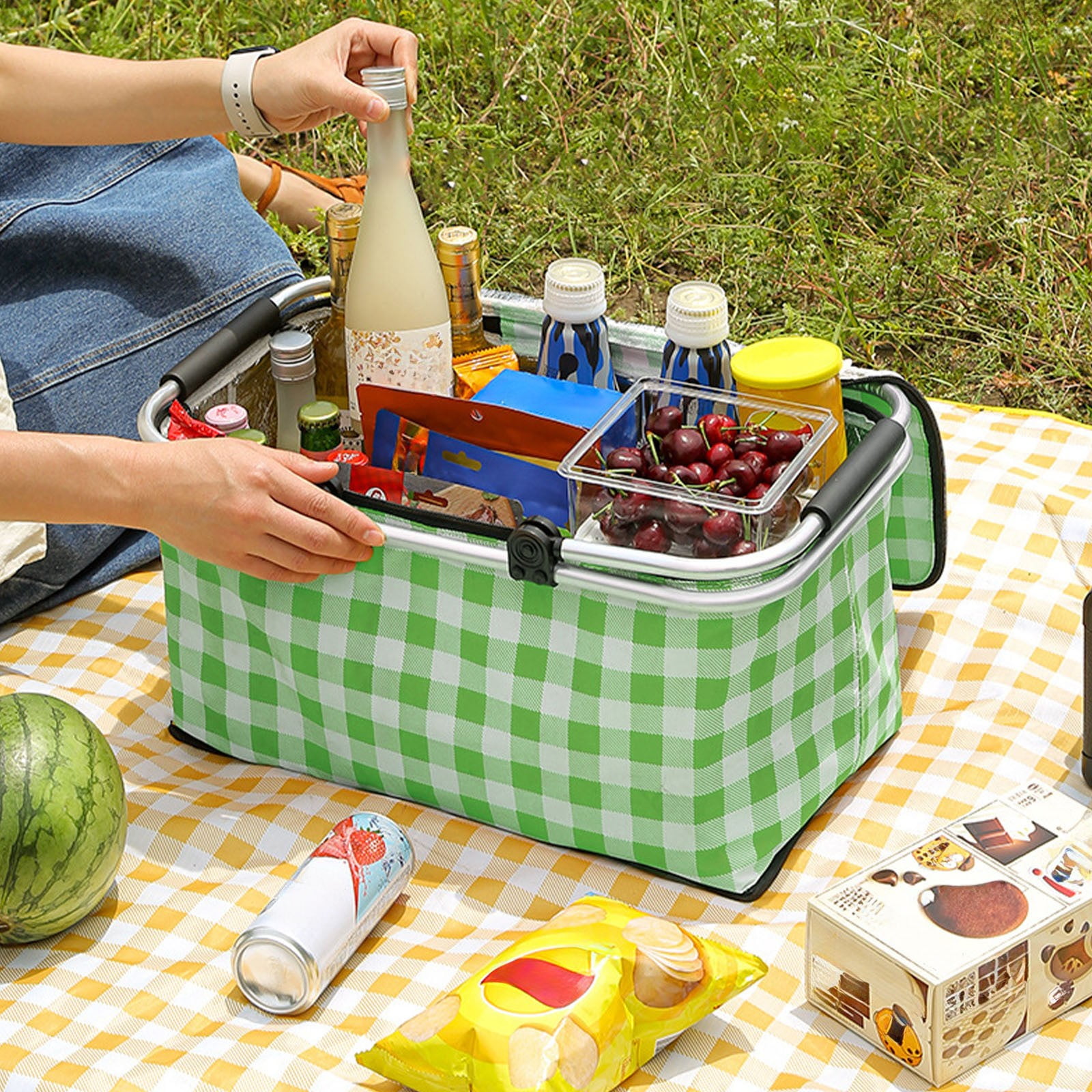 Insulated Picnic Basket, 30L Foldable Insulated Grocery Picnic