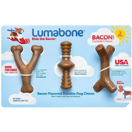 Lumabone Durable Chew Toys  Bacon Flavored (3 Pack)