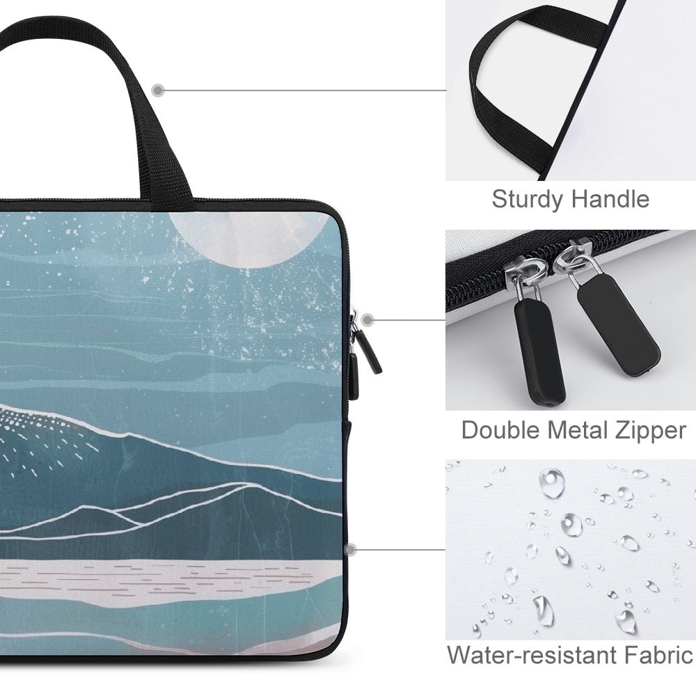 JRXY Moon Beach Ukiyo-e Laptop Bag Diving Fabric Computer Protective Handle Case Soft Carrying Travel Case 15inch