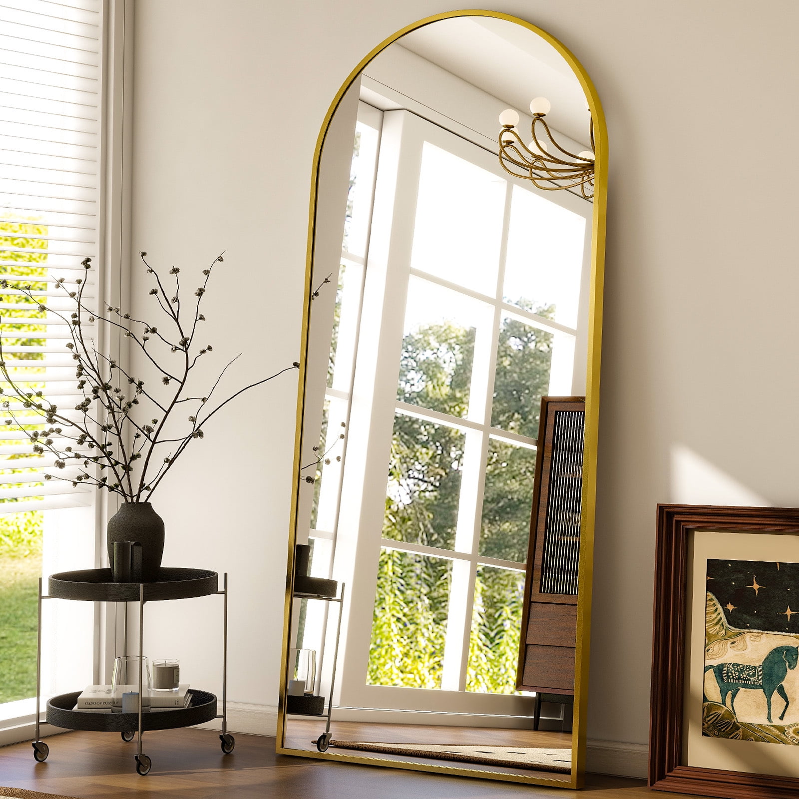 Anyrose 31x71 Full Length Mirror Arched Aluminum Alloy Framed Floor Mirror,Gold