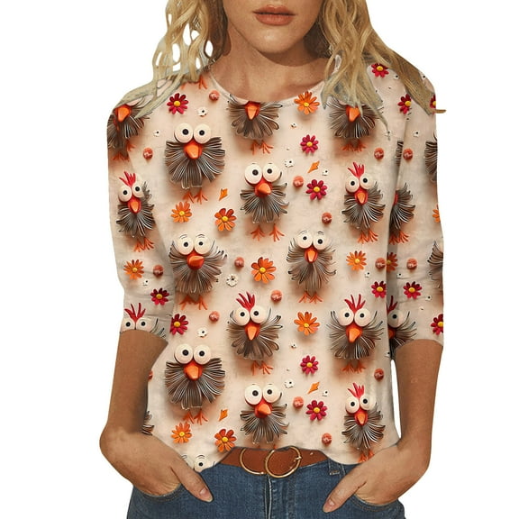 Tbopshirt Halloween 3/4 Tshirts Women Graphic,Halloween Shirts for Women,Womens Shirts Crewneck Cute Halloween Thanksgiving Funny Ghost Print Tops,Halloween Tops Plus Size,Halloween Gifts