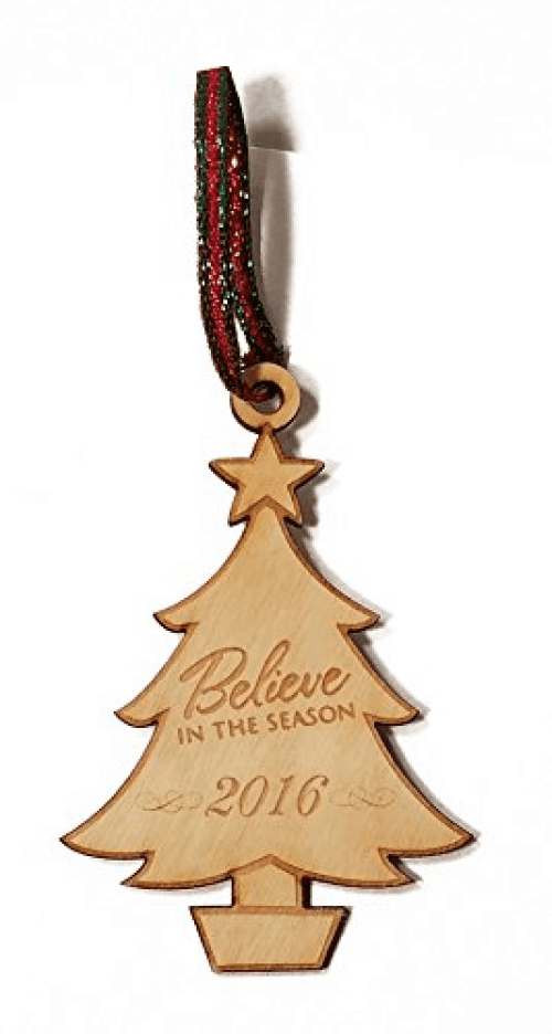 Believe in the Season 2016 Tree Laser Engraved Wooden Christmas Tree Ornament Gift Seasonal