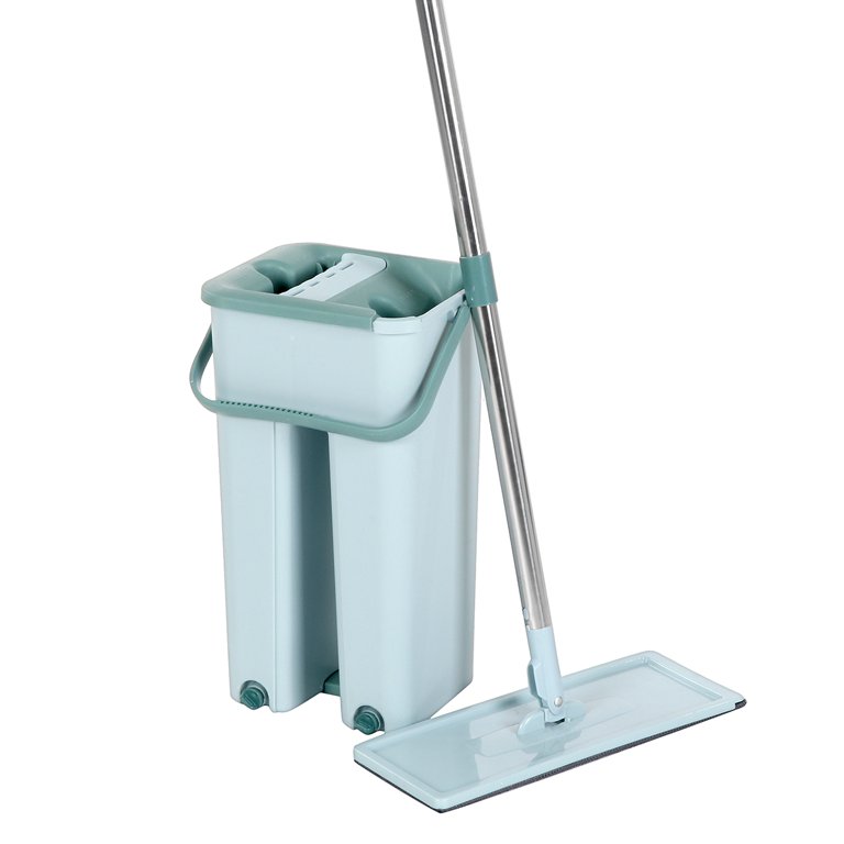 2023 Large Flat Mop, Large Flat Mop and Bucket System, Homezo Mop, Wet and  Dry Use, 54 Adjustable Stainless Steel Long Handle (Blue Flat Mop +