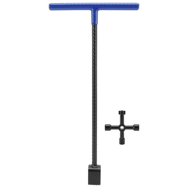 Clé à Molette pour Compteur d'Eau Clé à Molette en Acier Clé à Molette Multifonction Poignée en T Clé à Molette avec Outil Utilitaire à 4 Voies pour Vannes Robinets Bleu