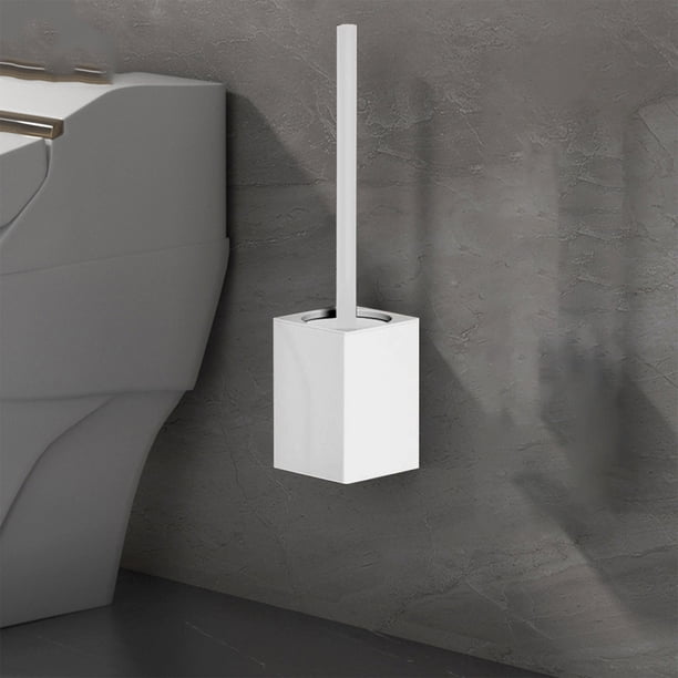 Escobilla de baño con mango de acero inoxidable | Limpiador de inodoros compacto moderno para baño | Cepillo de cerdas largas | Base antideslizante duradera | Gris Blanco | 13.6 pulgadas | 1 Paquete