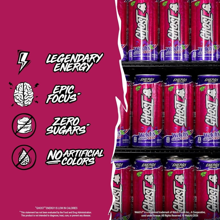 GHOST® ENERGY Zero Sugars Energy Drink, Welch's Grape-Cran, 200mg