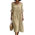 thumbnail image 2 of Ayolanni Short Sleeve Dresses for Women 2026 Solid Crew Neck A-Line Maxi Dress Cotton Linen Beach Flowy Casual Long Dress with Ruffle Sleeve Yellow L, 2 of 6