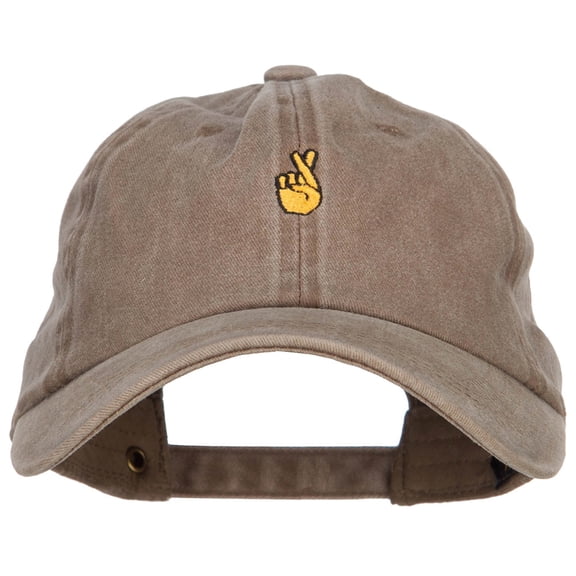 Mini Fingers Crossed Embroidered Unstructured Dyed Cap - Khaki OSFM