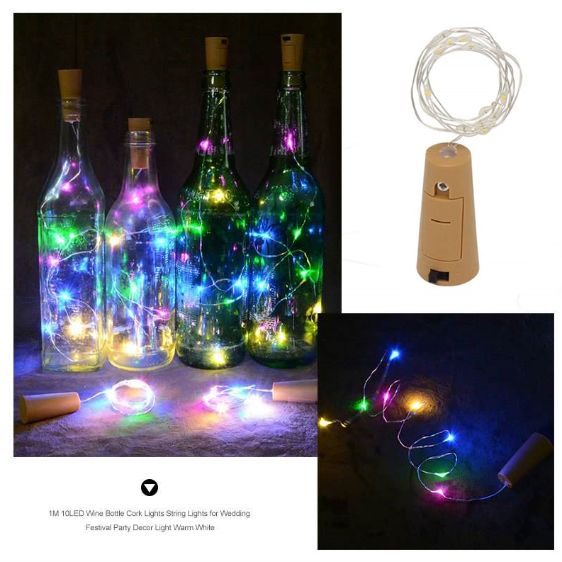 1M 10 LED Bottle Lights Cork Shape For Wine Bottle String Party Wedding Decor 