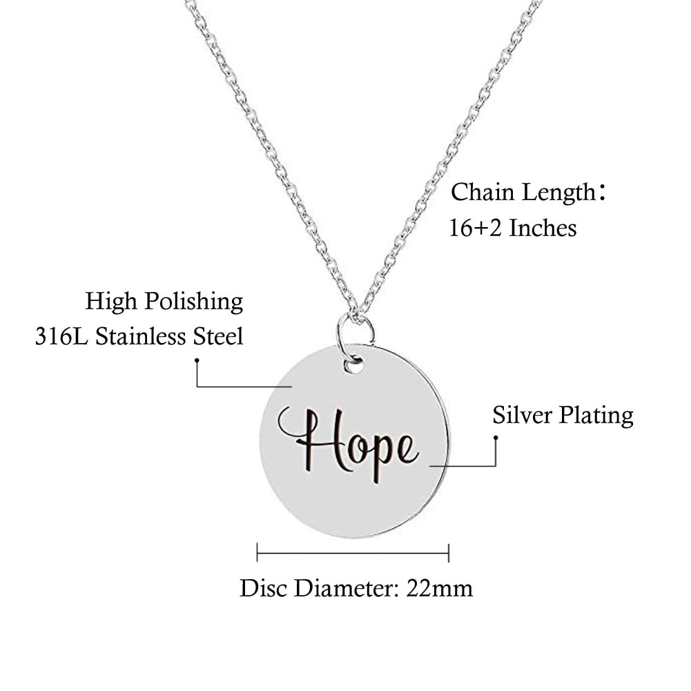 Anavia Personalized Name Date Quote "Hope" Inspirational Stainless Steel Free Engraving Disc Gift For Her Necklace 22mm Pendant Jewelry with Gift Box Ships Next Day [Silver]
