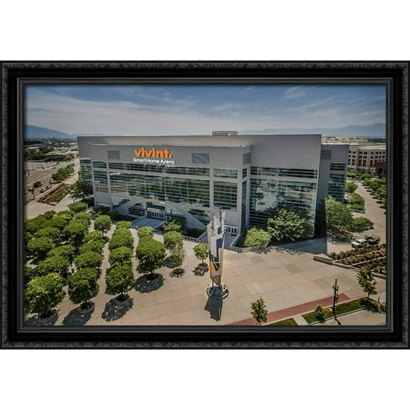 Vivint Smart Home Arena 38x28 Large Black Ornate Wood Framed Canvas Art - Home of the Utah Jazz