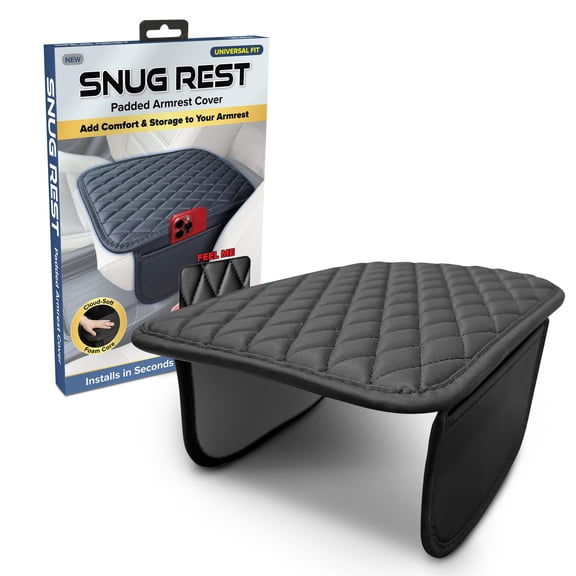 Snug Rest Universal Fit Padded Car Armrest Cover, Quilted Comfort Foam, Black
