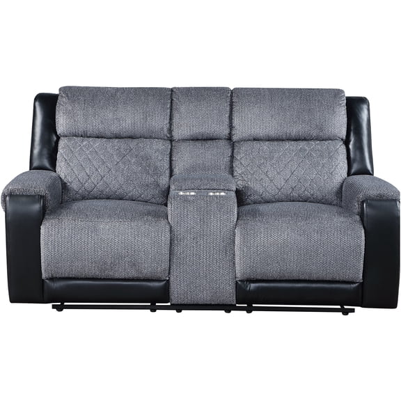 JERFIT Reclining Loveseat Sofa with Console, Gray Fabric Upholstery, Dual Recliners, Transitional Design for Living Room, Family Room