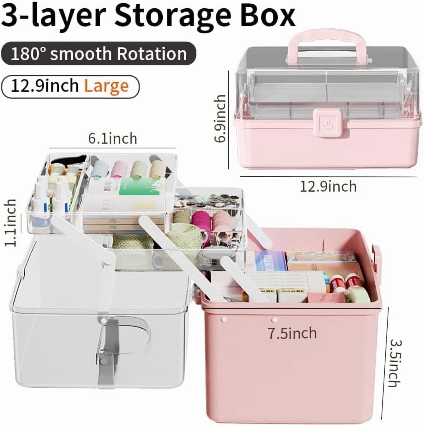 12.9in Three-Layer Multipurpose Storage Box with Handle Portable Tackle Box Folding Art & Craft Case Sewing Supplies Organizer for Makeup, Medicine, Nail, Hair Accessories(Blue)