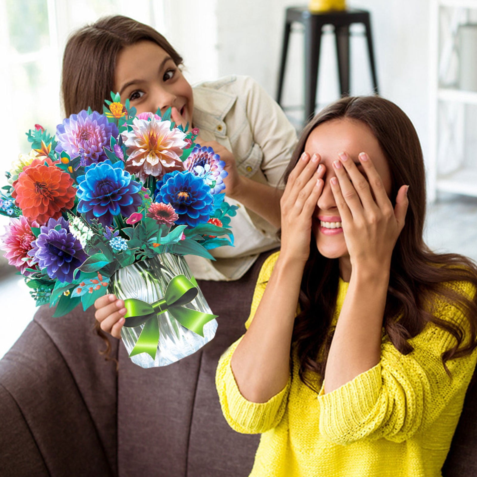 Mother's Day Bouquet 3D Greeting Card, Mother's Day Bouquet Large 3D Cards Set, Handmade Greeting Card, Assorted Floral Vase Foldable Handmade Cards for Tabletop Display & Gifting 1Pcs