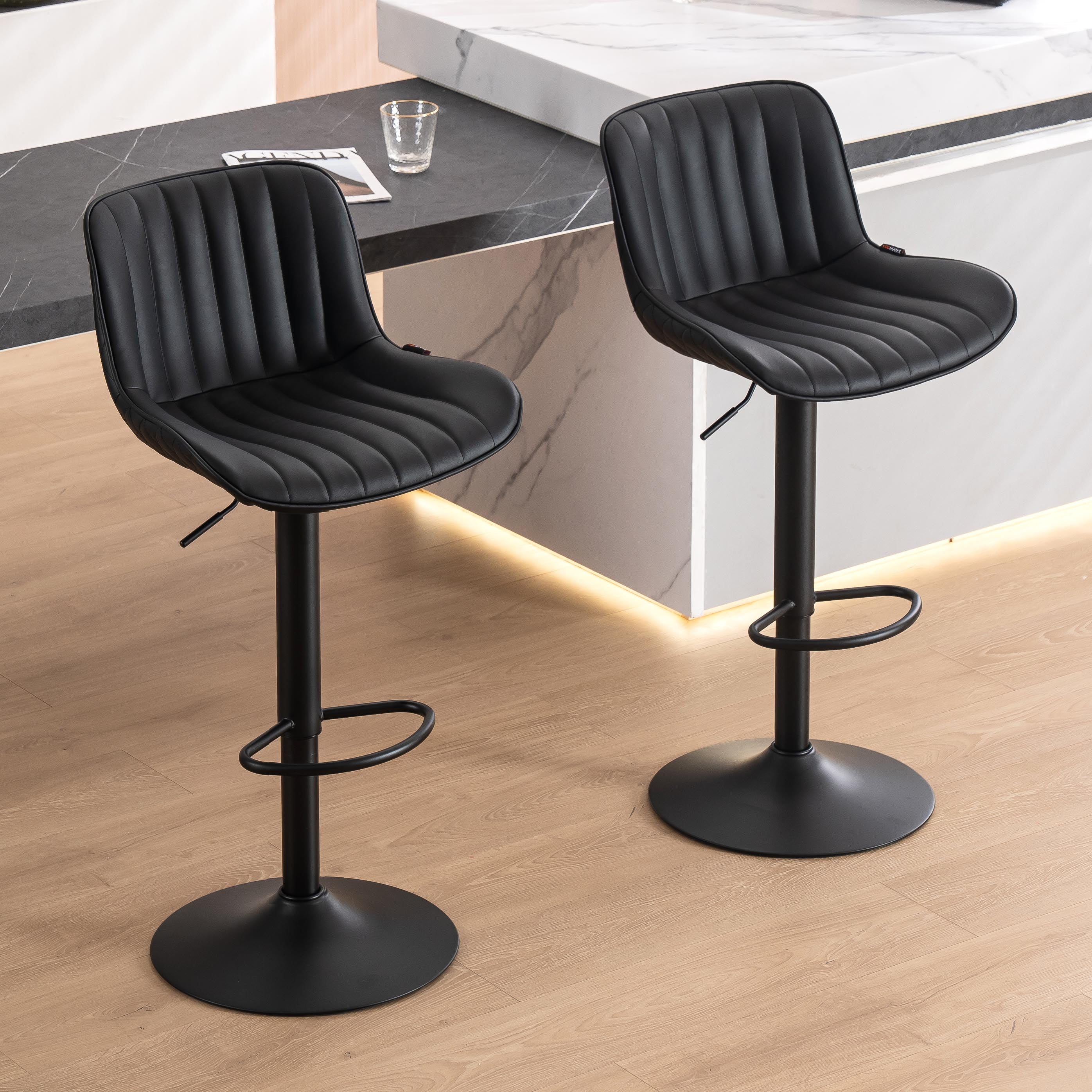Kidol & Shellder Soft Bar Stools Set of 2 Black Adjustable Swivel