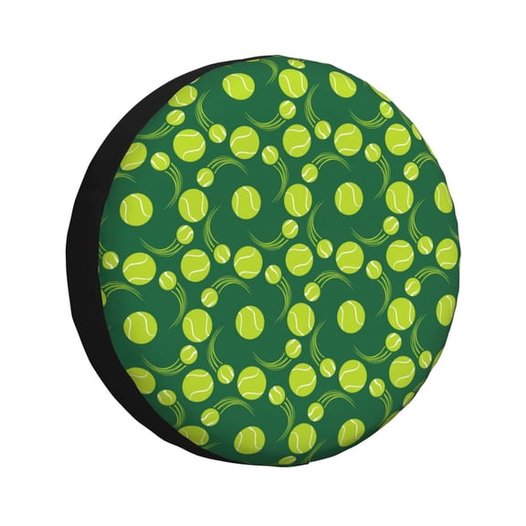 Fuzoiu Tennis Balls Print Universal Spare Tire Cover with Buckle Strap, Waterproof Wheel Covers for Jeep, Trailer, RV, Truck and All Car-14 inch