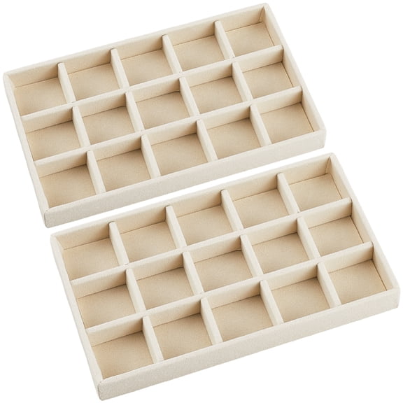2Pcs 5 x 8.3 Inch Stackable Jewelry Trays Earring Holder Organizer White 15 Grids Velvet Dresser Jewelry Drawer with Removable DividerDIY